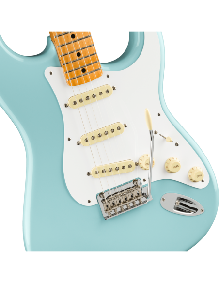 Detalle cuerpo de la Guitarra Eléctrica Fender Vintera 50S Stratocaster Modified Maple Fingerboard Daphne Blue