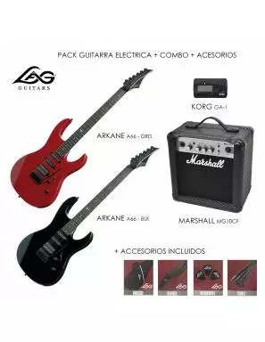 Pack Guitarra Eléctrica Lag A66M + Combo Marshall + Accesorios