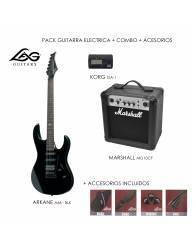 Pack Guitarra Eléctrica Lag A66M Negra + Combo Marshall + Accesorios