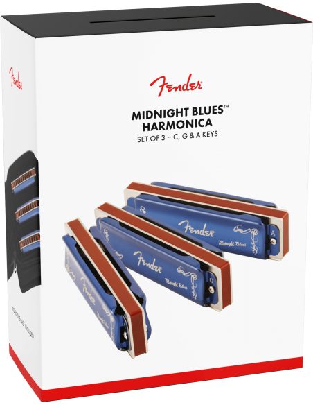 Set de 3 Armonicas Fender Midnight Blues en caja lateral