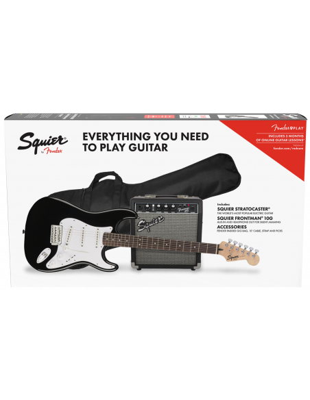 Pack Guitarra Eléctrica Squier By Fender Stratocaster Black 10G en caja tumbada