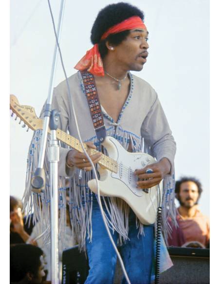 Jimi Hendrix toca la Guitarra Eléctrica Fender Stratocaster Jimi Hendrix Signature Maple Fingerboard Olympic White
