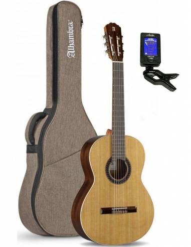 Guitarra Clásica Alhambra 1C Hyrbrid Terra Pack Estudio con Funda acolchada, afinador, cejilla y apoyapié