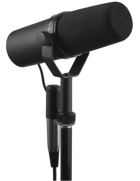 Micrófono Dinámico Shure SM7B Vocal vista en soporte