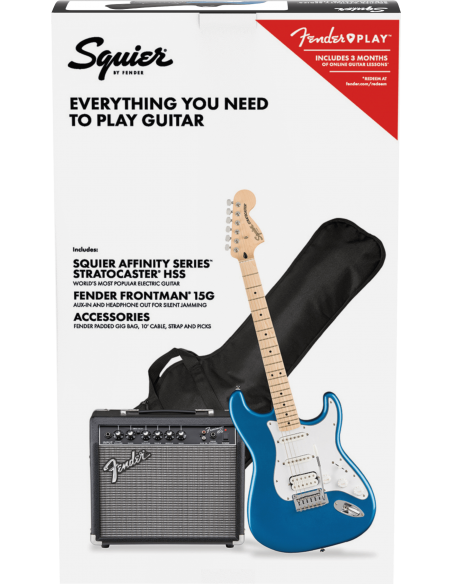 Pack Guitarra Eléctrica Squier By Fender Affinity Stratocaster Mn Hss Lake Placid Blue 15G en caja