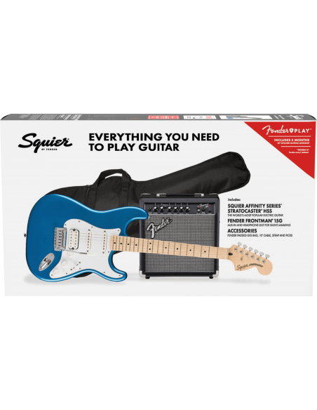 Pack Guitarra Eléctrica Squier By Fender Affinity Stratocaster Mn Hss Lake Placid Blue 15G en caja tumbado
