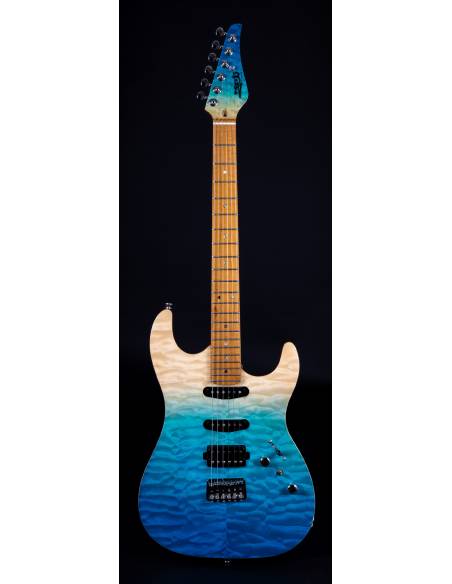 Frontal de la Guitarra Eléctrica Jet Js1000 Quilted Transparent Blue Hss