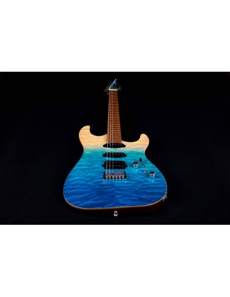 Cuerpo de la Guitarra Eléctrica Jet Js1000 Quilted Transparent Blue Hss frontal